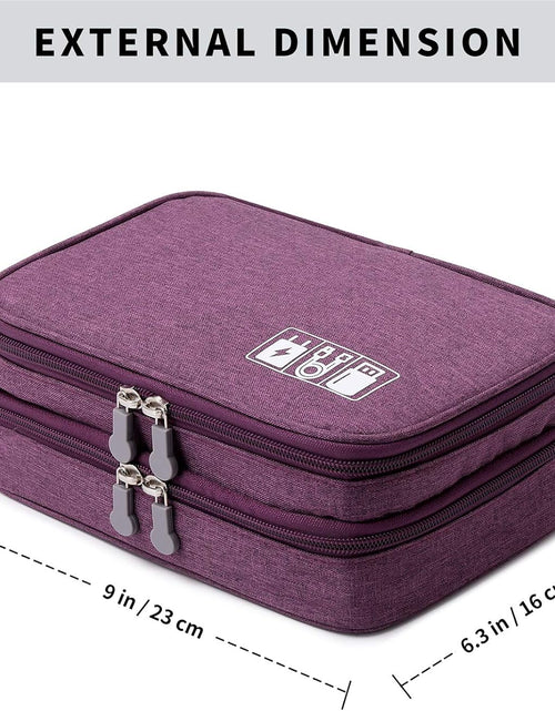 Load image into Gallery viewer, Travel Cable Organizer Bag, Electronic Accessories Case Portable Double Layer Cable Storage Bag for Cord,Phone,Charger, Flash Drive, Phone, SD Card,Personal Items - (Purple)
