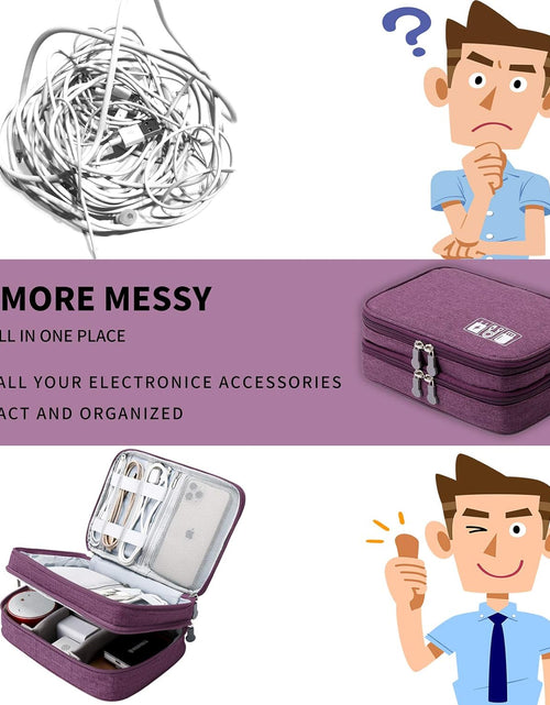 Load image into Gallery viewer, Travel Cable Organizer Bag, Electronic Accessories Case Portable Double Layer Cable Storage Bag for Cord,Phone,Charger, Flash Drive, Phone, SD Card,Personal Items - (Purple)
