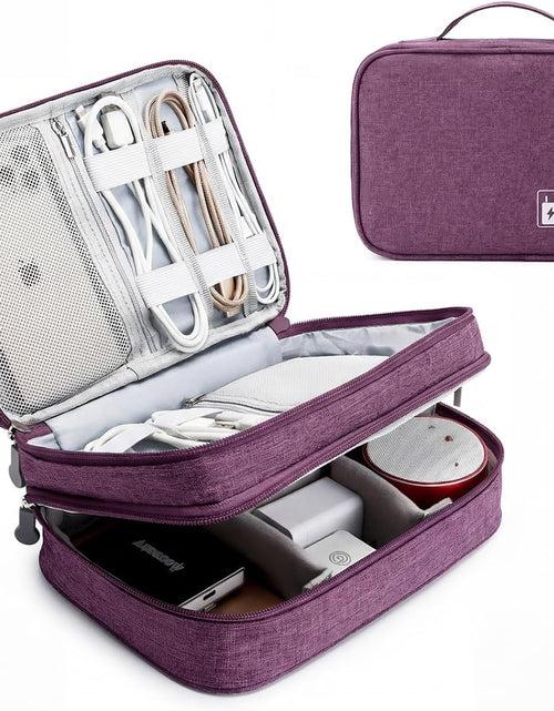 Load image into Gallery viewer, Travel Cable Organizer Bag, Electronic Accessories Case Portable Double Layer Cable Storage Bag for Cord,Phone,Charger, Flash Drive, Phone, SD Card,Personal Items - (Purple)
