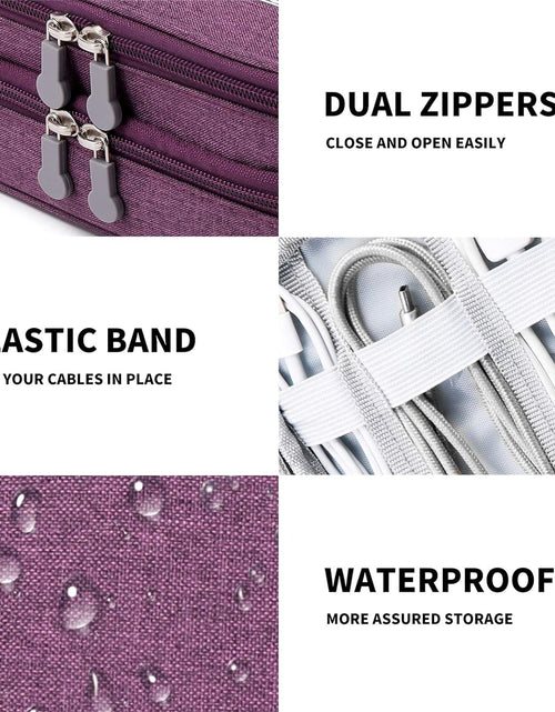 Load image into Gallery viewer, Travel Cable Organizer Bag, Electronic Accessories Case Portable Double Layer Cable Storage Bag for Cord,Phone,Charger, Flash Drive, Phone, SD Card,Personal Items - (Purple)
